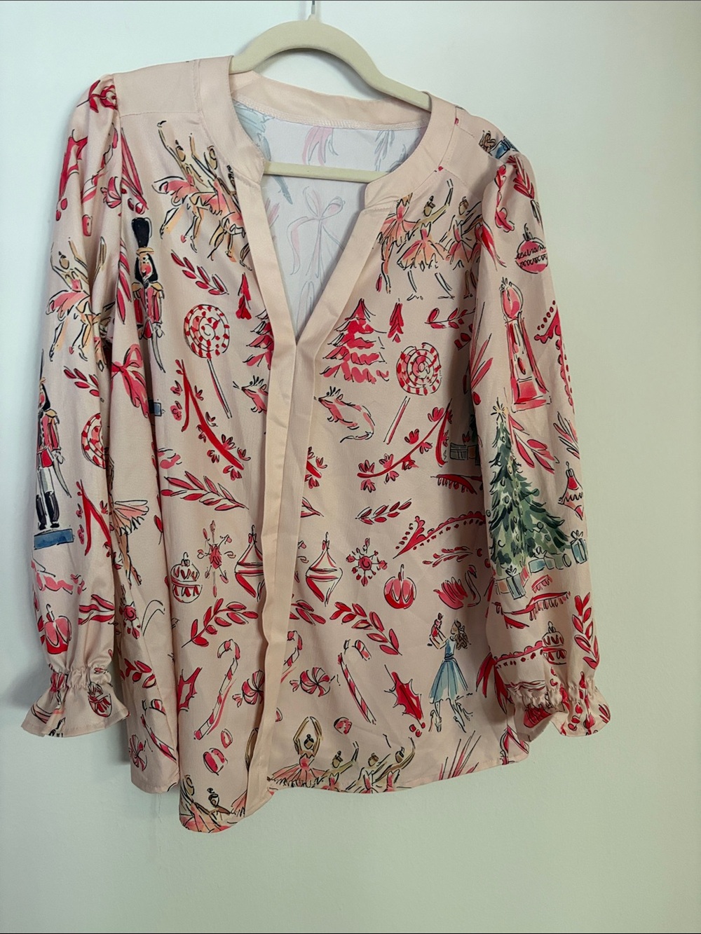 Christmas Festive Pink Printed Blouse